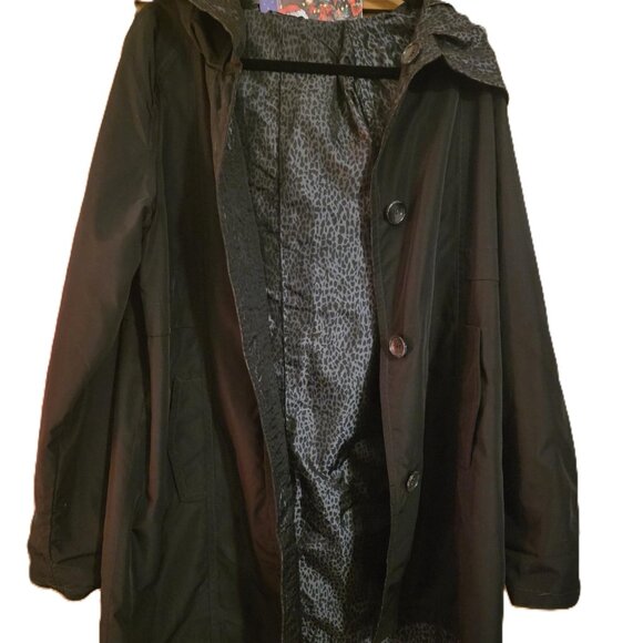 JONES NEW YORK Women's REVERSIBLE Jacket Large Black/gray speckled Trench Coat - Picture 3 of 10
